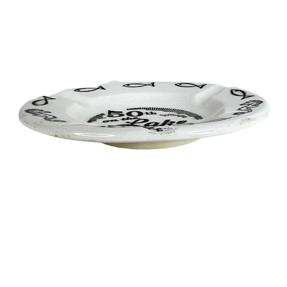50th On The Lake Chicago‎ Ashtray Royal China Black White Nautical Souvenir USA